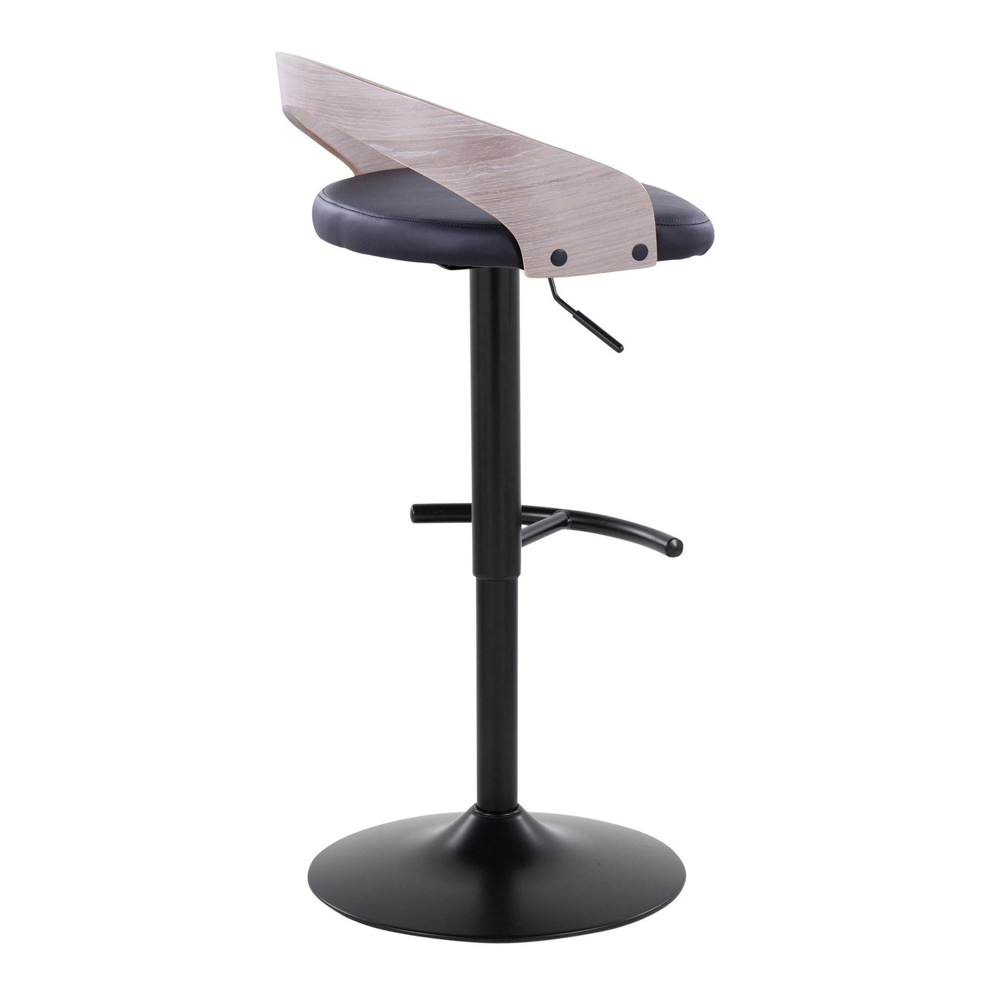 Grotto Adjustable Barstool - Set of 3 - Black Metal, Light Grey Wood, Black PU