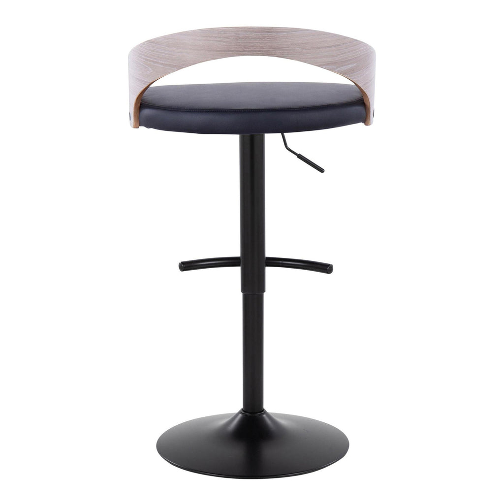 Grotto Adjustable Barstool - Set of 3 - Black Metal, Light Grey Wood, Black PU