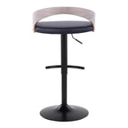 Grotto Adjustable Barstool - Set of 3 - Black Metal, Light Grey Wood, Black PU