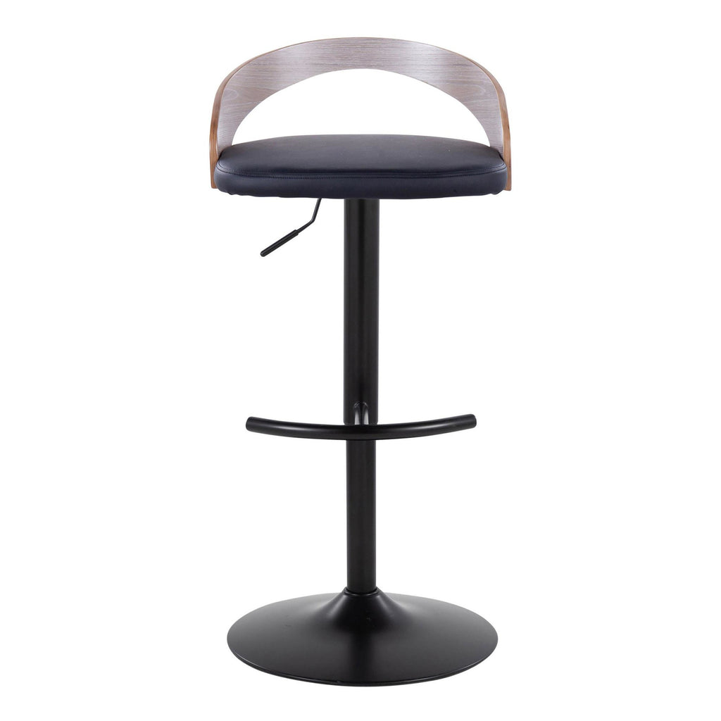 Grotto Adjustable Barstool - Set of 3 - Black Metal, Light Grey Wood, Black PU