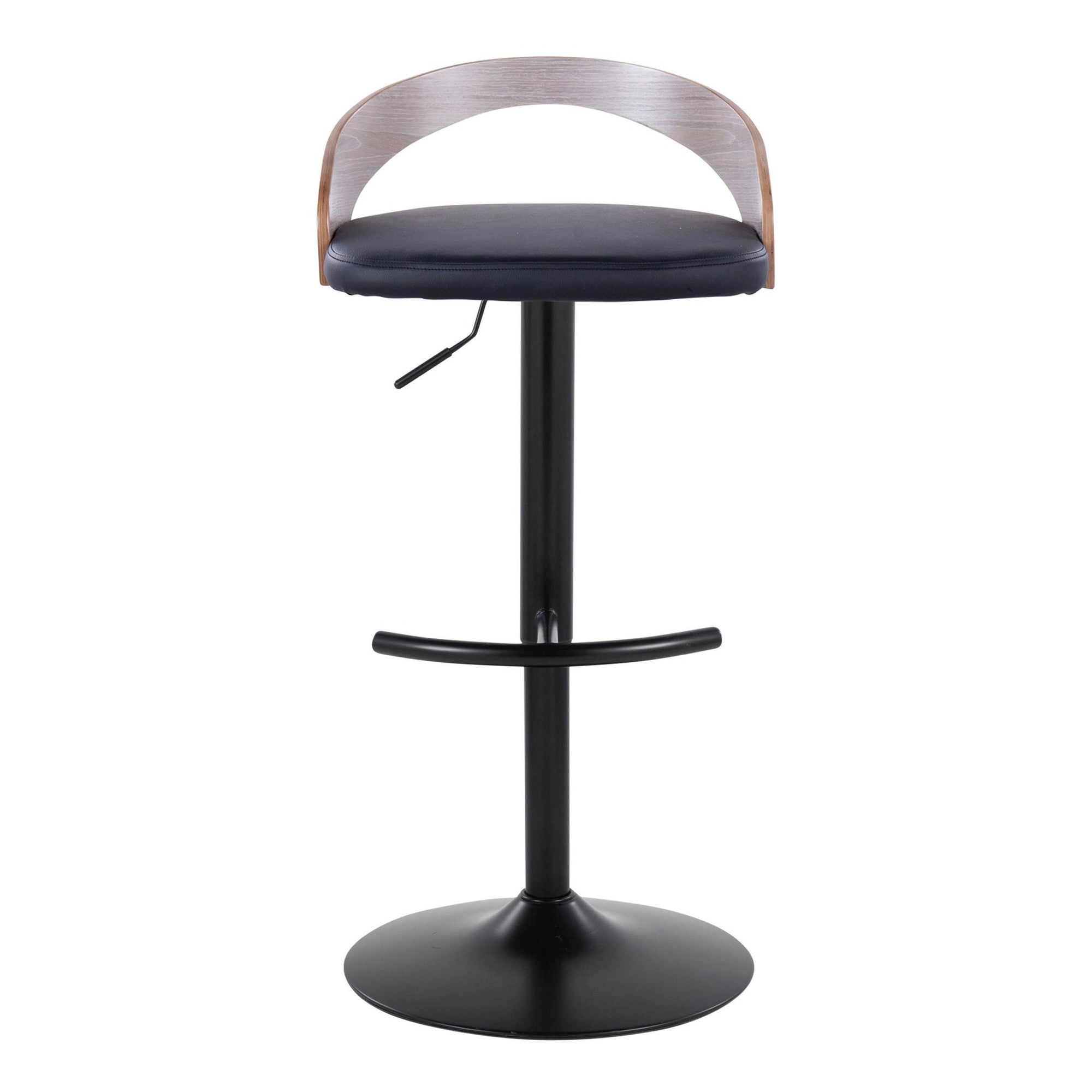 Grotto Adjustable Barstool - Set of 3 - Black Metal, Light Grey Wood, Black PU