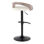 Grotto Adjustable Barstool - Set of 3 - Black Metal, Light Grey Wood, White PU