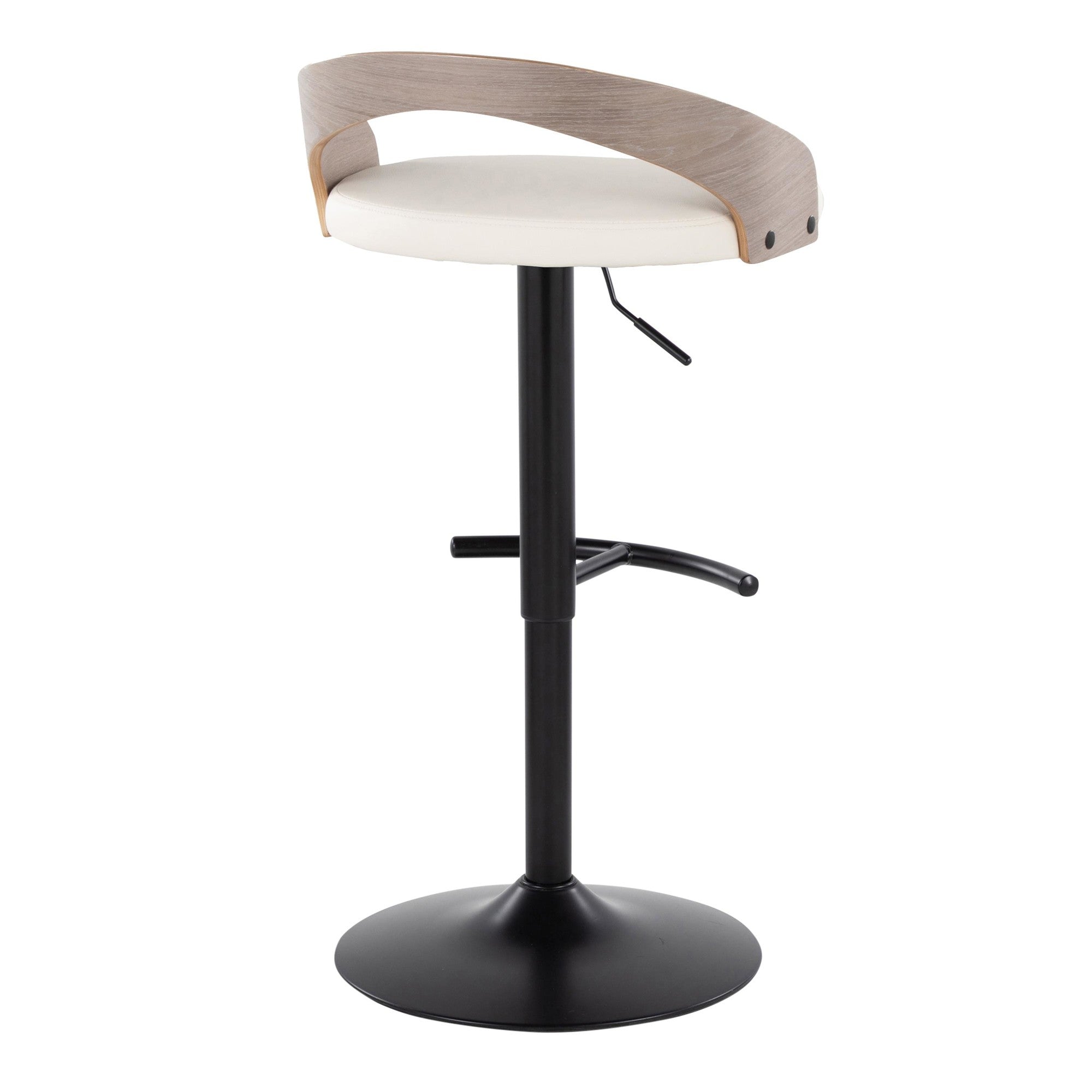 Grotto Adjustable Barstool - Set of 3 - Black Metal, Light Grey Wood, White PU