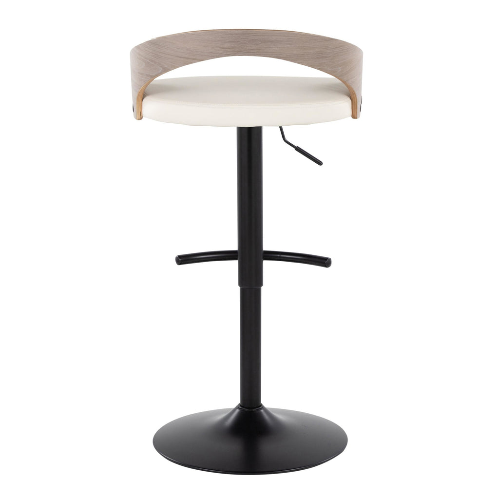 Grotto Adjustable Barstool - Set of 3 - Black Metal, Light Grey Wood, White PU