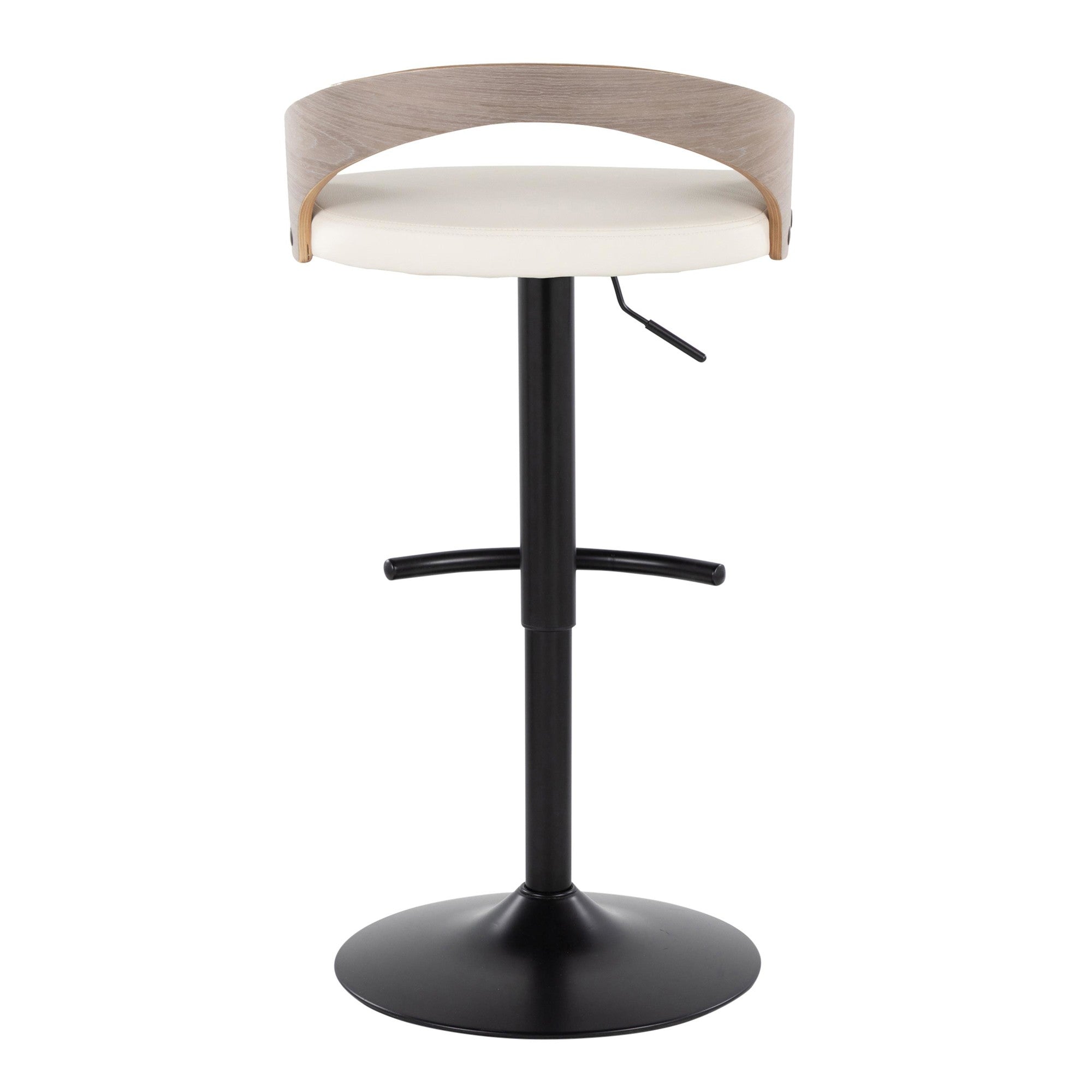 Grotto Adjustable Barstool - Set of 3 - Black Metal, Light Grey Wood, White PU