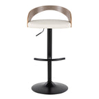 Grotto Adjustable Barstool - Set of 3 - Black Metal, Light Grey Wood, White PU