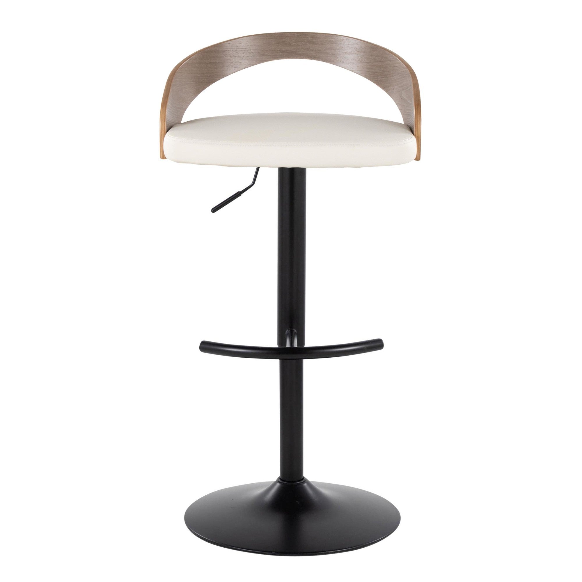 Grotto Adjustable Barstool - Set of 3 - Black Metal, Light Grey Wood, White PU