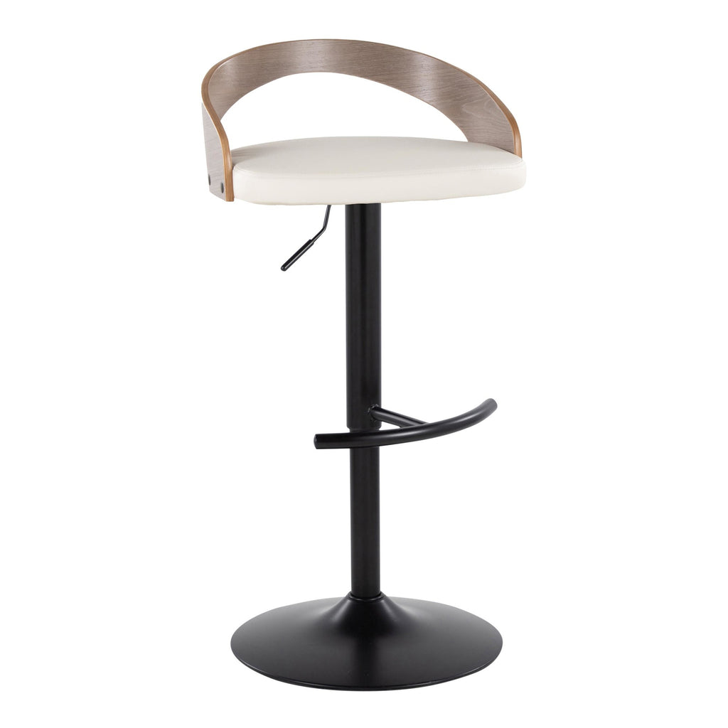 Grotto Adjustable Barstool - Set of 3 - Black Metal, Light Grey Wood, White PU