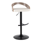 Grotto Adjustable Barstool - Set of 3 - Black Metal, Light Grey Wood, White PU