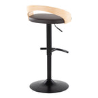 Grotto Adjustable Barstool - Set of 3 - Black Metal, Natural Wood, Brown PU