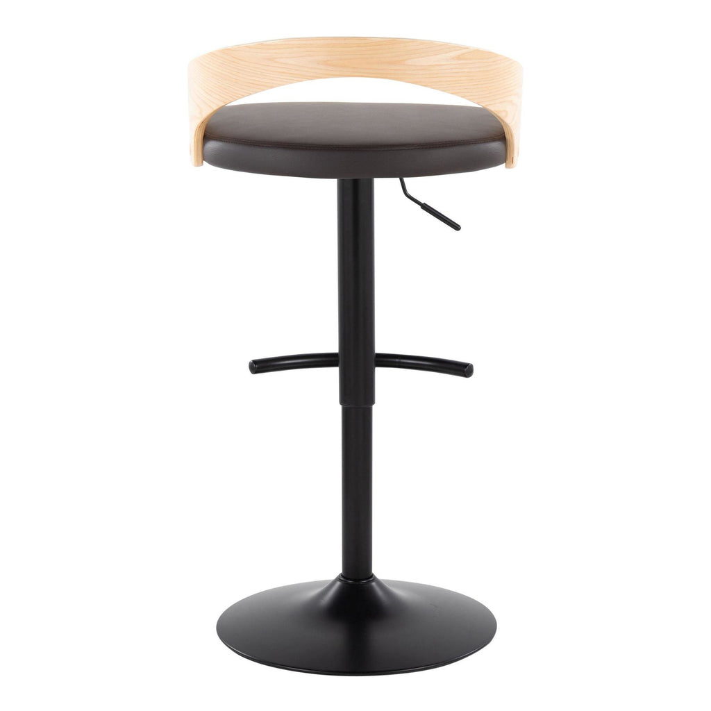 Grotto Adjustable Barstool - Set of 3 - Black Metal, Natural Wood, Brown PU
