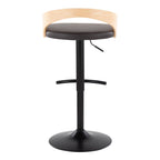 Grotto Adjustable Barstool - Set of 3 - Black Metal, Natural Wood, Brown PU
