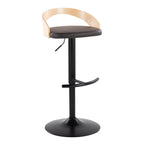 Grotto Adjustable Barstool - Set of 3 - Black Metal, Natural Wood, Brown PU