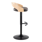Grotto Adjustable Barstool - Set of 3 - Black Metal, Natural Wood, Brown PU