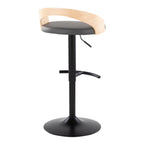 Grotto Adjustable Barstool - Set of 3 - Black Metal, Natural Wood, Grey PU