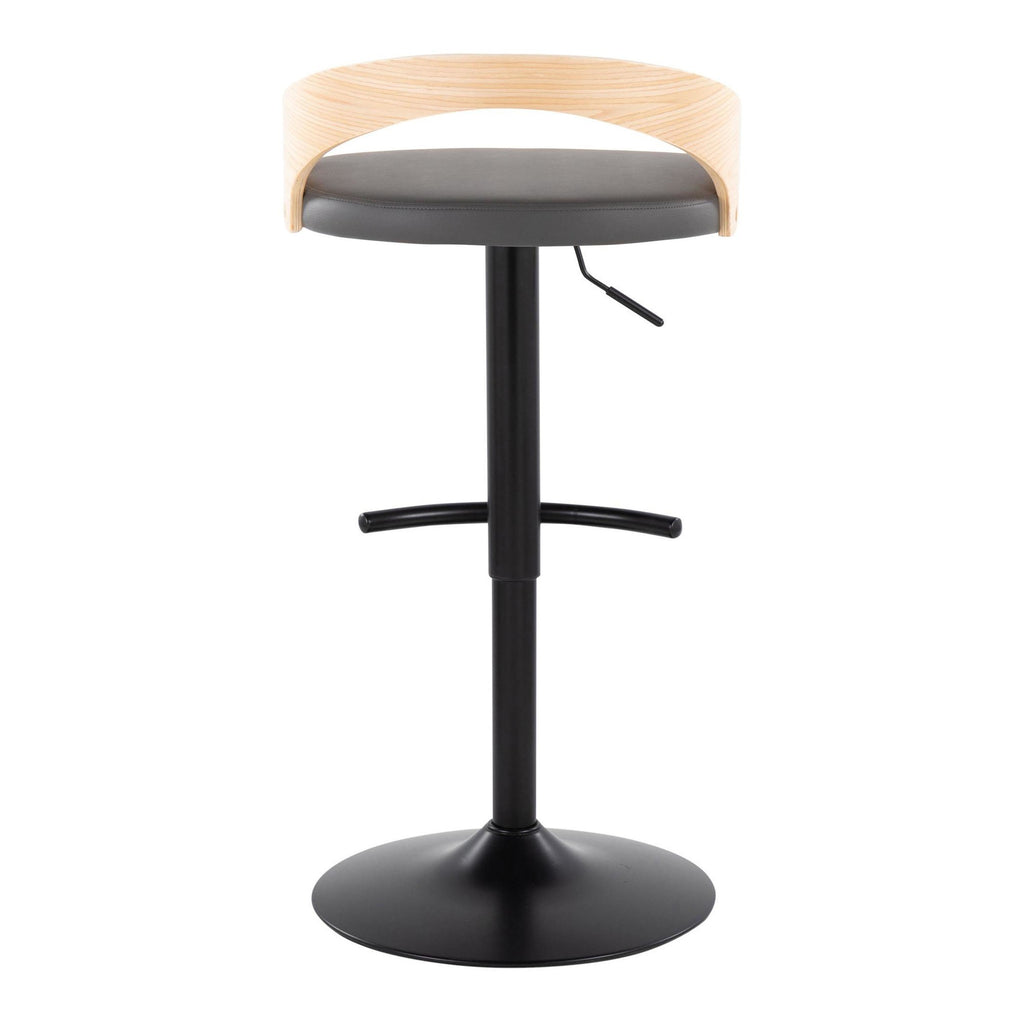 Grotto Adjustable Barstool - Set of 3 - Black Metal, Natural Wood, Grey PU