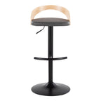 Grotto Adjustable Barstool - Set of 3 - Black Metal, Natural Wood, Grey PU