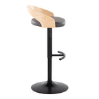 Grotto Adjustable Barstool - Set of 3 - Black Metal, Natural Wood, Grey PU