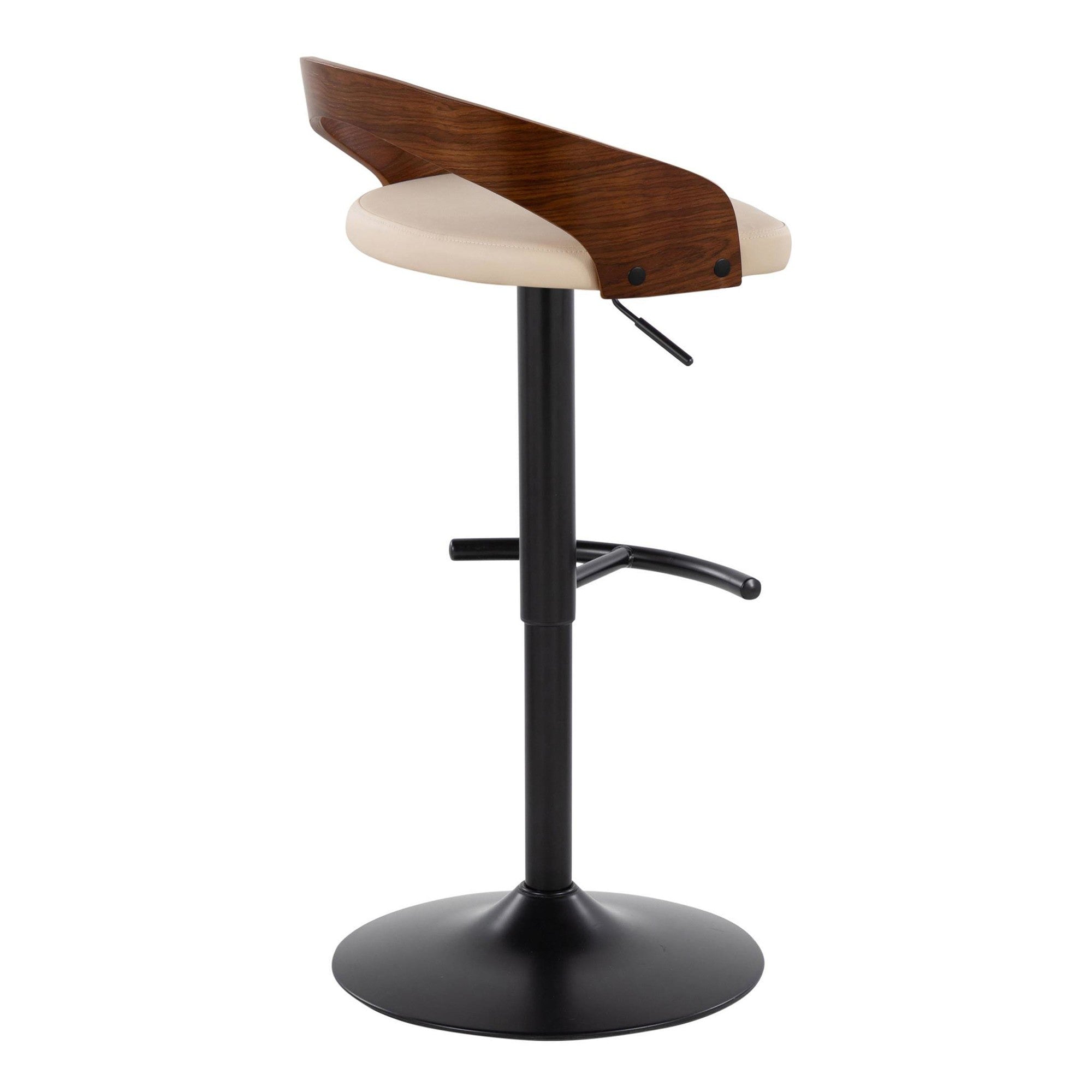 Grotto Adjustable Barstool - Set of 3 - Black Metal, Walnut Wood, Cream PU
