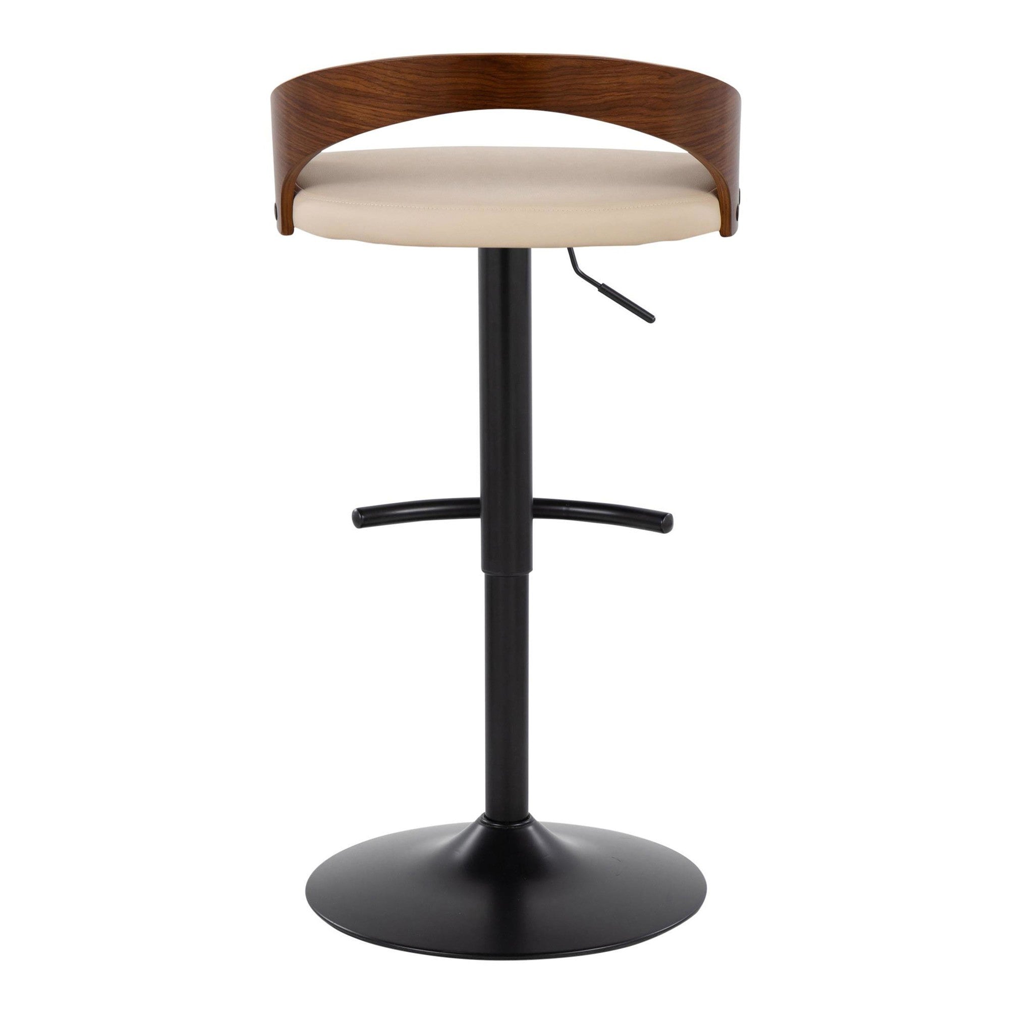 Grotto Adjustable Barstool - Set of 3 - Black Metal, Walnut Wood, Cream PU