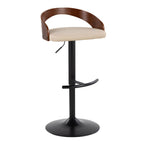 Grotto Adjustable Barstool - Set of 3 - Black Metal, Walnut Wood, Cream PU