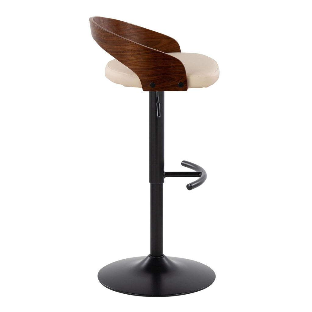 Grotto Adjustable Barstool - Set of 3 - Black Metal, Walnut Wood, Cream PU