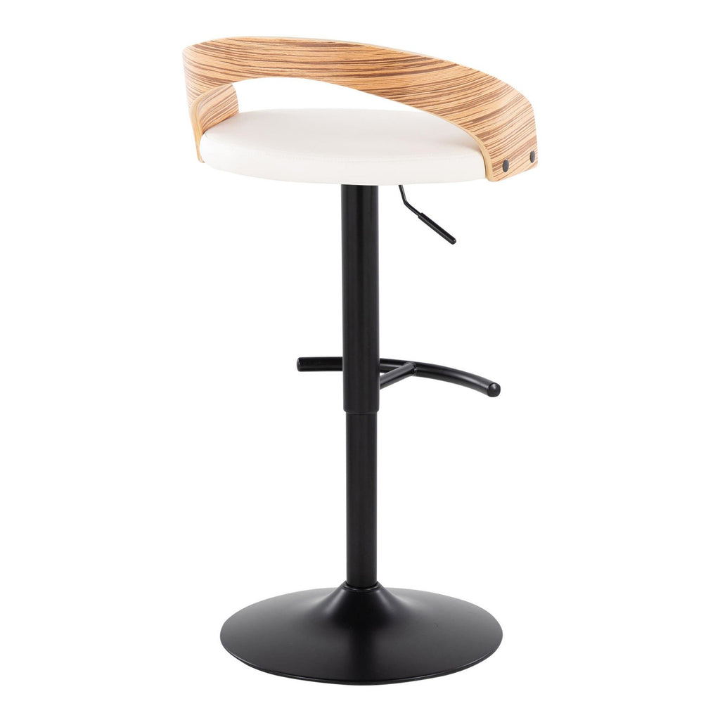Grotto Adjustable Barstool - Set of 3 - Black Metal, Zebra Wood, White PU