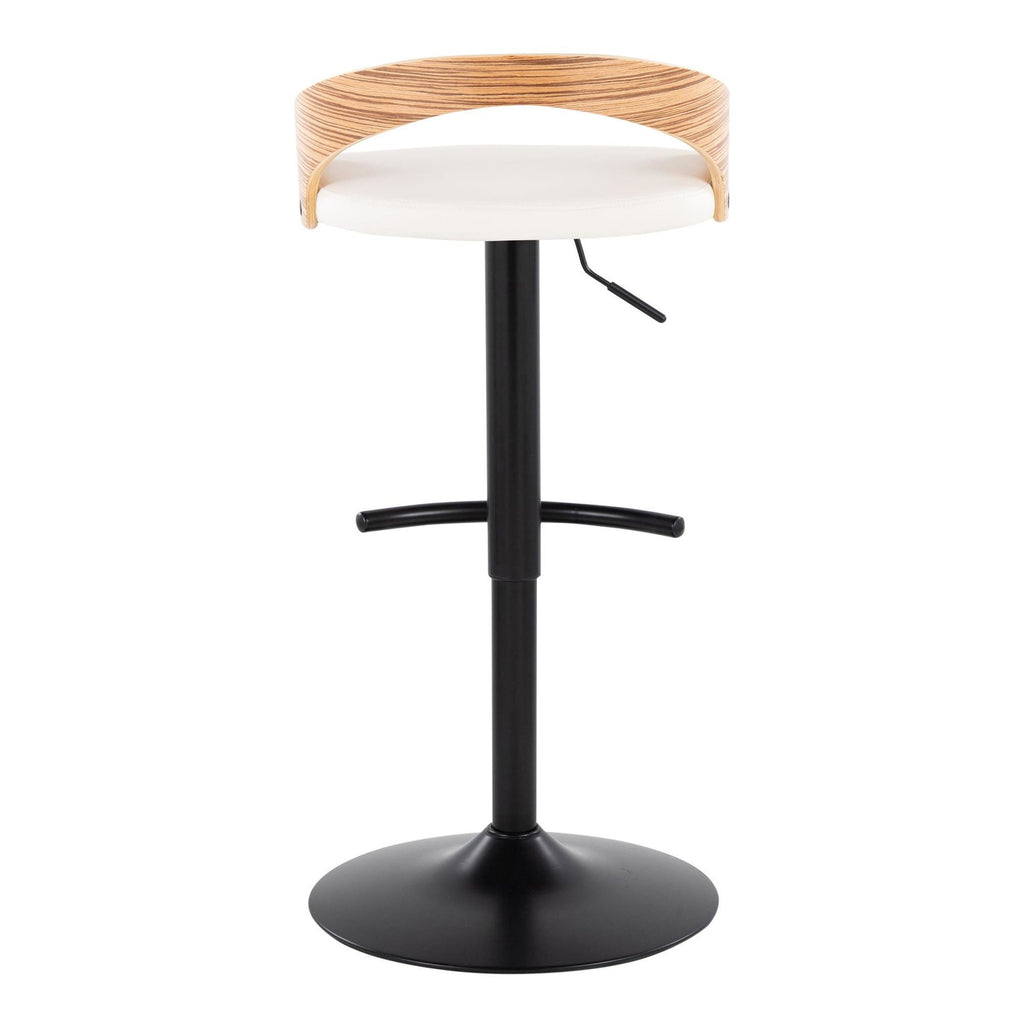 Grotto Adjustable Barstool - Set of 3 - Black Metal, Zebra Wood, White PU