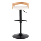 Grotto Adjustable Barstool - Set of 3 - Black Metal, Zebra Wood, White PU