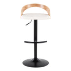 Grotto Adjustable Barstool - Set of 3 - Black Metal, Zebra Wood, White PU