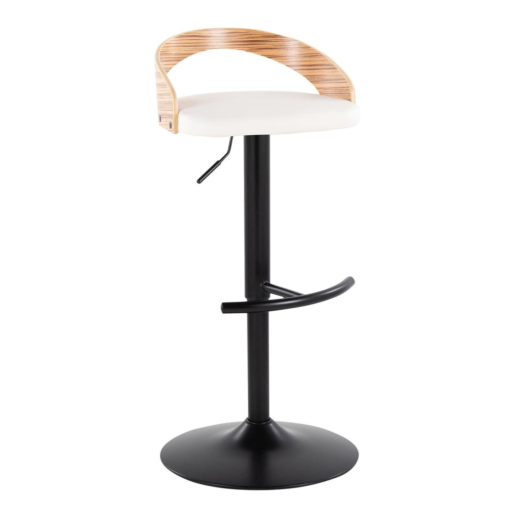 Grotto Adjustable Barstool - Set of 3 - Black Metal, Zebra Wood, White PU