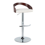 Grotto Adjustable Barstool - Set of 3 - Chrome Metal, Mahogany Wood, White PU
