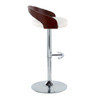 Grotto Adjustable Barstool - Set of 3 - Chrome Metal, Mahogany Wood, White PU