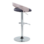 Grotto Adjustable Barstool - Set of 3 - Chrome Metal, Light Grey Wood, Black PU