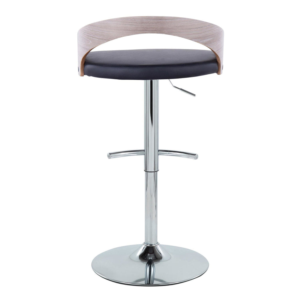 Grotto Adjustable Barstool - Set of 3 - Chrome Metal, Light Grey Wood, Black PU