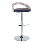 Grotto Adjustable Barstool - Set of 3 - Chrome Metal, Light Grey Wood, Black PU