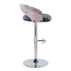 Grotto Adjustable Barstool - Set of 3 - Chrome Metal, Light Grey Wood, Black PU