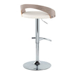 Grotto Adjustable Barstool - Set of 3 - Chrome Metal, Light Grey Wood, White PU