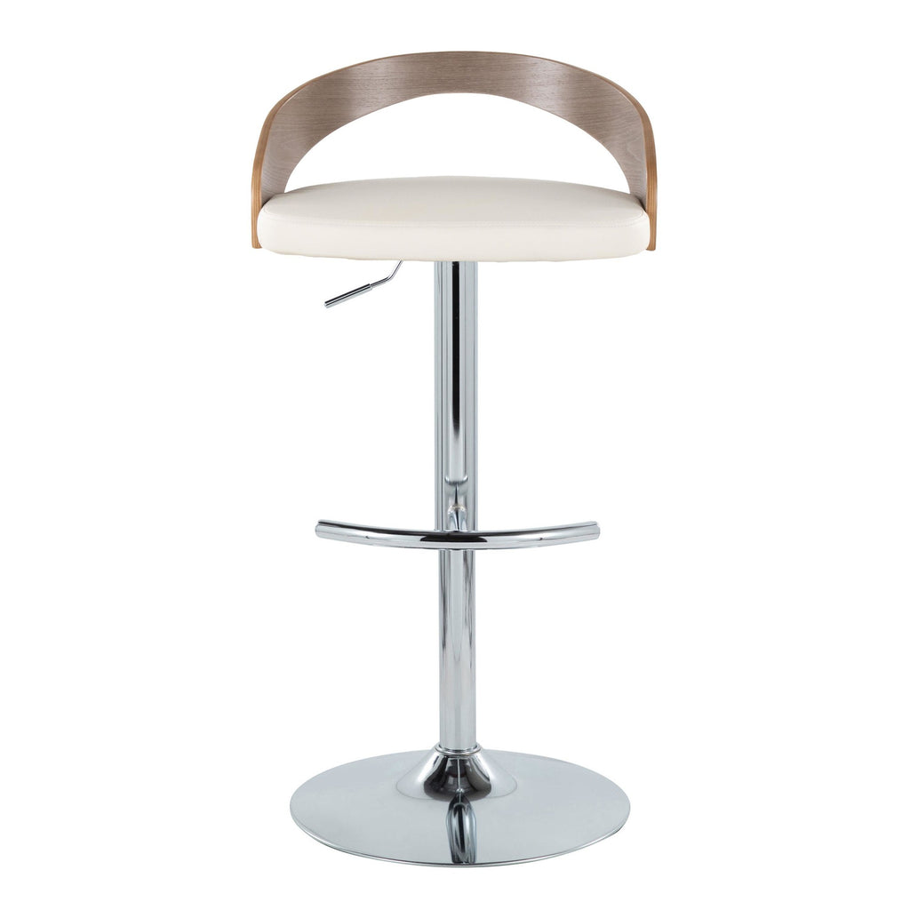 Grotto Adjustable Barstool - Set of 3 - Chrome Metal, Light Grey Wood, White PU