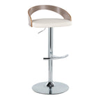 Grotto Adjustable Barstool - Set of 3 - Chrome Metal, Light Grey Wood, White PU