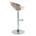 Grotto Adjustable Barstool - Set of 3 - Chrome Metal, Light Grey Wood, White PU