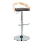 Grotto Adjustable Barstool - Set of 3 - Chrome Metal, Natural Wood, Brown PU