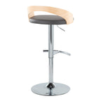 Grotto Adjustable Barstool - Set of 3 - Chrome Metal, Natural Wood, Grey PU