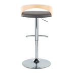 Grotto Adjustable Barstool - Set of 3 - Chrome Metal, Natural Wood, Grey PU