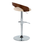 Grotto Adjustable Barstool - Set of 3 - Chrome Metal, Walnut Wood, Cream PU