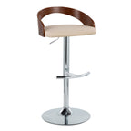 Grotto Adjustable Barstool - Set of 3 - Chrome Metal, Walnut Wood, Cream PU