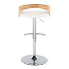 Grotto Adjustable Barstool - Set of 3 - Chrome Metal, Zebra Wood, White PU