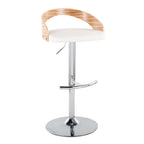 Grotto Adjustable Barstool - Set of 3 - Chrome Metal, Zebra Wood, White PU