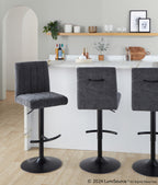 Hank Adjustable Barstool - Set of 2 - Black Metal, Black Fabric