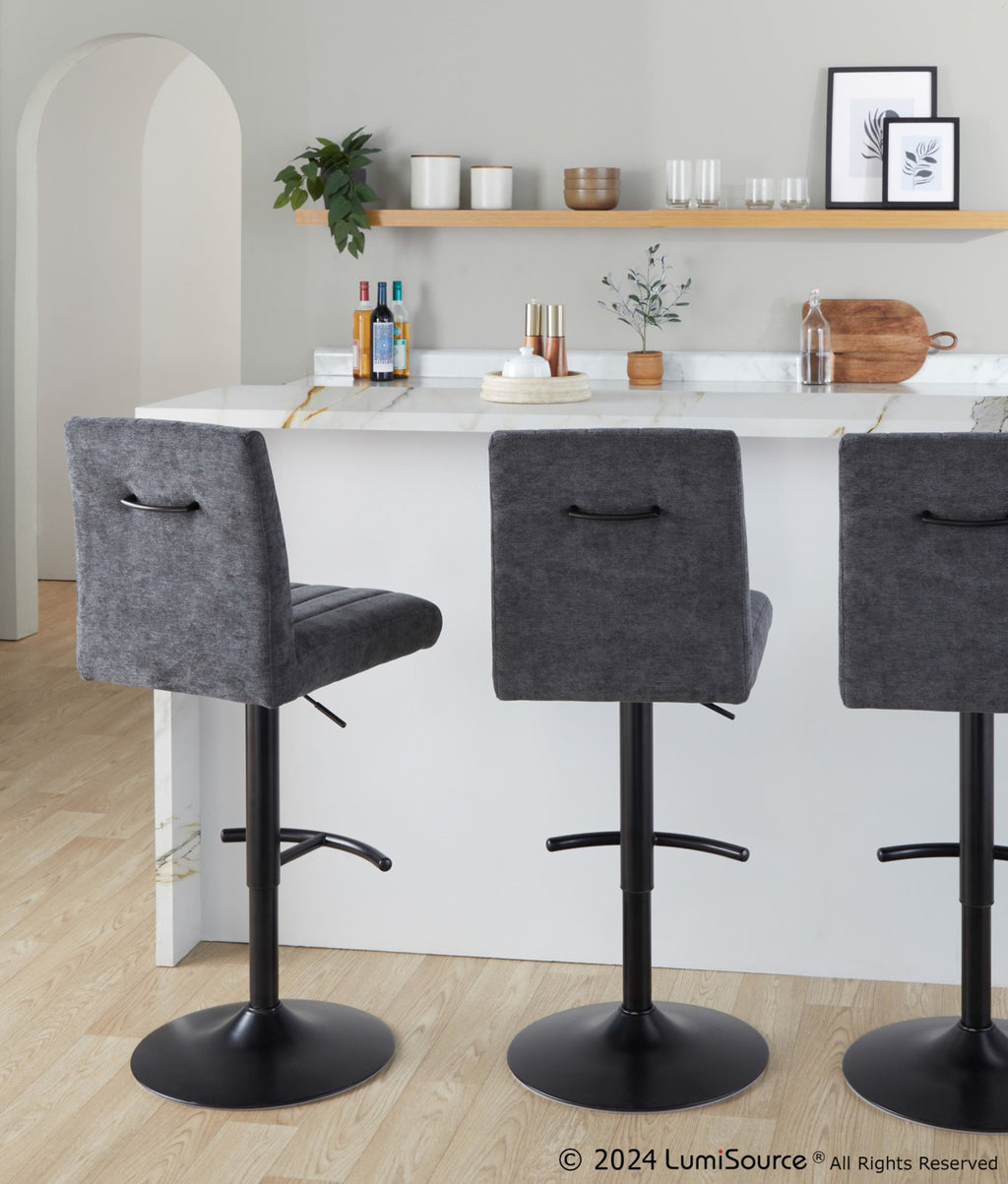 Hank Adjustable Barstool - Set of 2 - Black Metal, Black Fabric